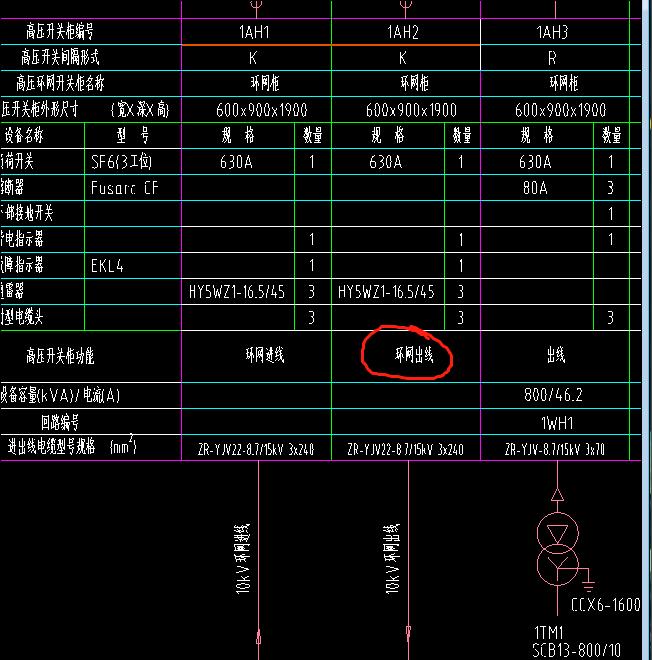 高压环网柜这个出线是走哪的吗？1AH1是出线嘛，然后1AH2写出线。我不知道1AH2出线连接哪了

