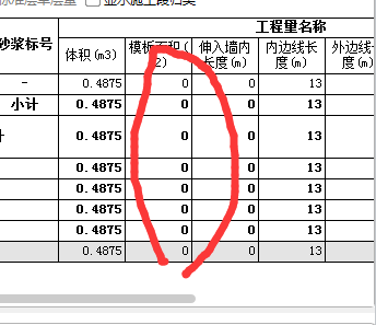 为什么模板面积是0,我已经汇总计算了
