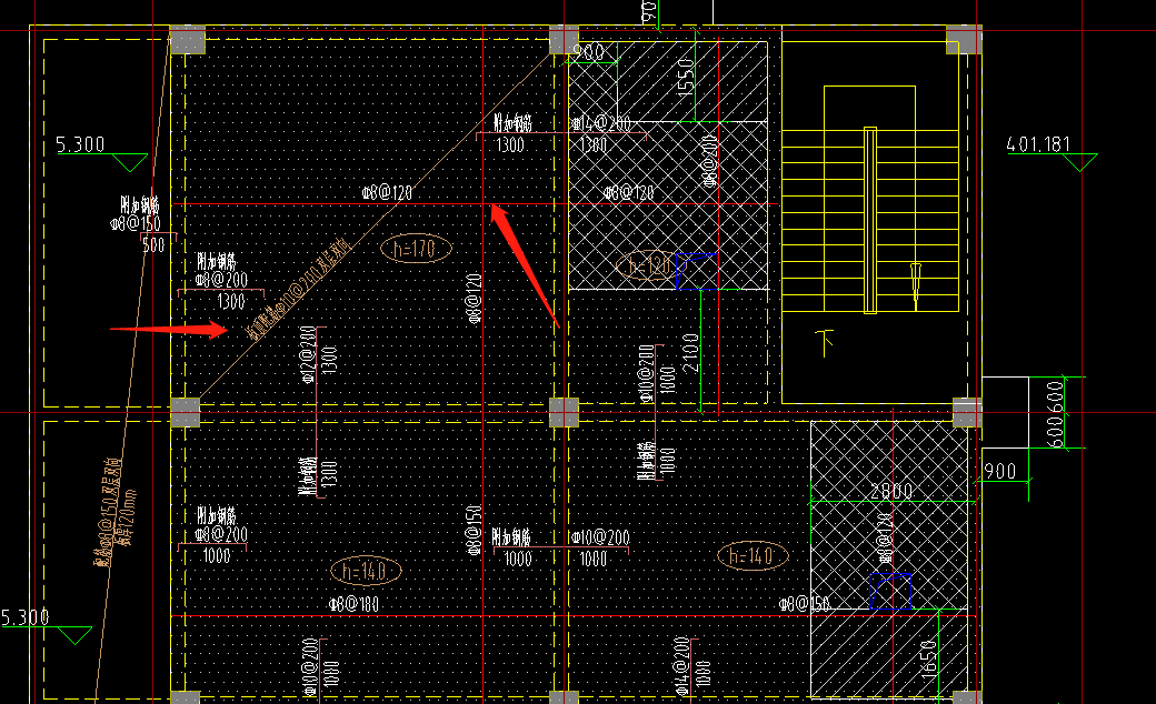 已经标明双网双向了， 那下面红色的配筋是什么啊
而且说明里面填充区域还是C8-200双网双向