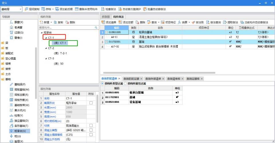 桩承台的构件做法是套在红色的位置还是绿色的位置？