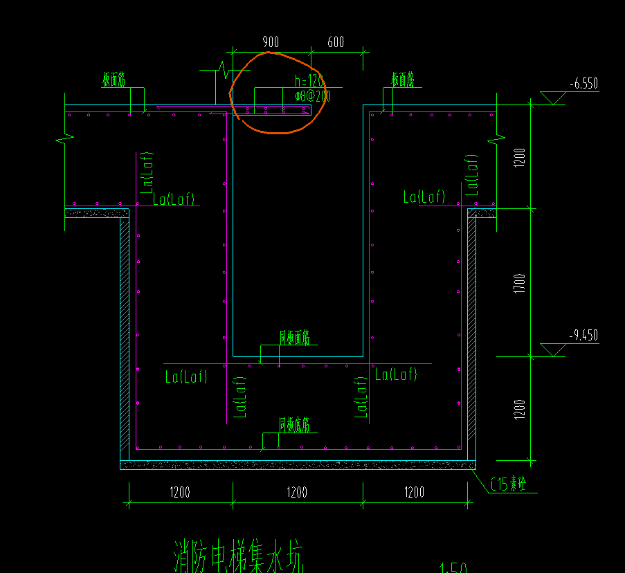 老师   电梯基坑画圈部分的钢筋如何布置