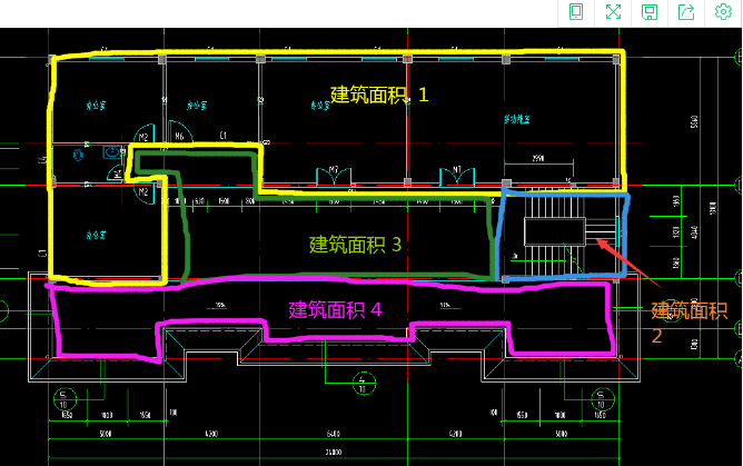 请问这种楼梯（建筑面积2）只有三面围护，有顶盖，结构层高3.6，它的建筑面积是按全面积计算，还是半面积？