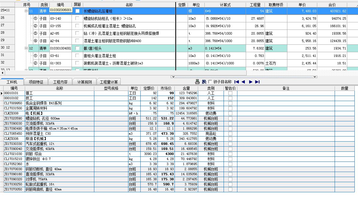 老师，我想问一下这个定额套取的对不对啊

 这个长螺旋钻孔灌注桩套的定额合适吗？这个是直径600mm，桩长18m（含桩尖）的，单价算到了416元/m，不知道哪里有问题？
