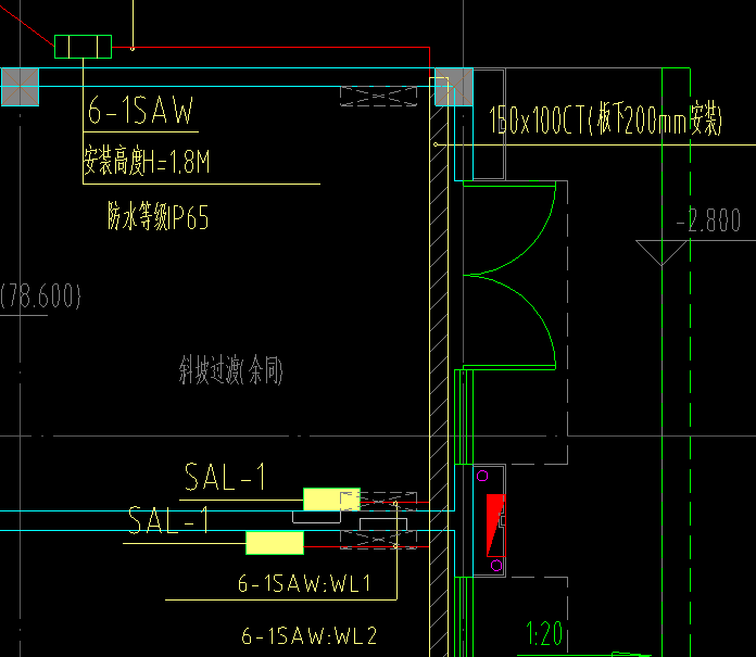 请问这个6-1SAW到下面的SAL-1这几个箱子走了这段桥架没
WL1和WL2  系统图上写的敷设方式没写CT,